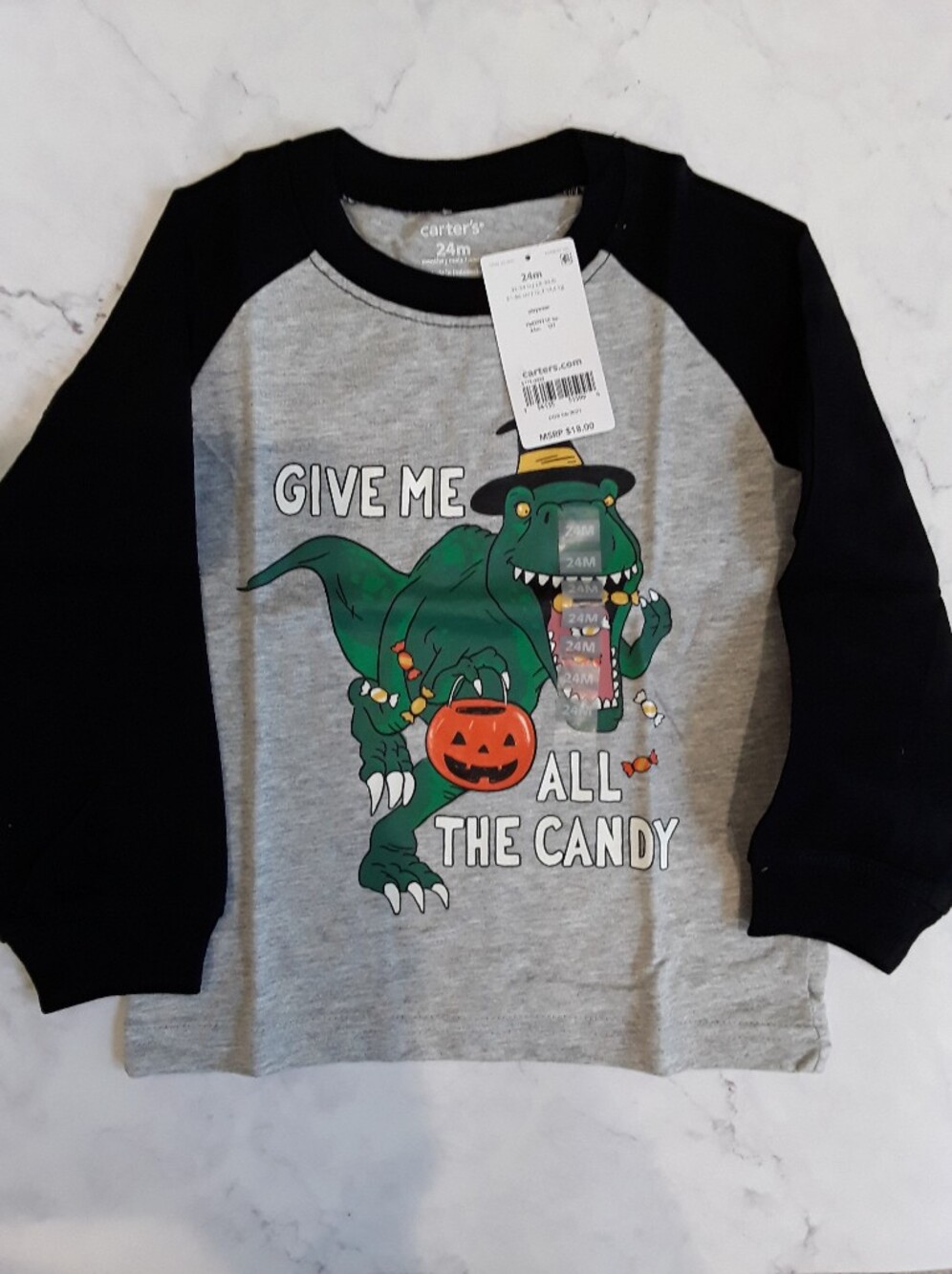 Carters 24 month Halloween Dinosaur Jersey Tee Long Sleeve  100% Cotton